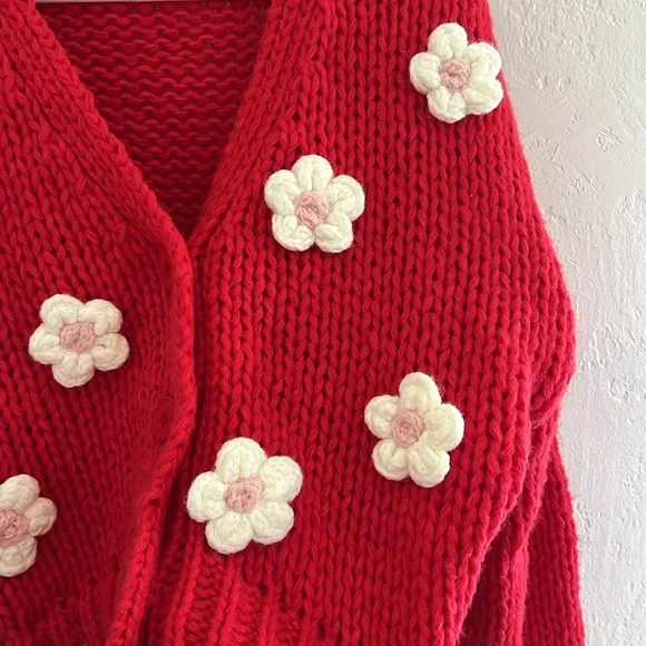 Anthropologie Luna Ivy Cardigan Sweater 3D Flowers Medium - Picture 4 of 9